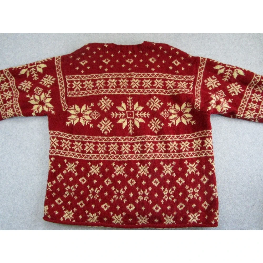 J. CREW  Sweater Mens XL Red Oarsman Snowflake Fair Isle Nordic Hand Knit - Picture 2 of 9